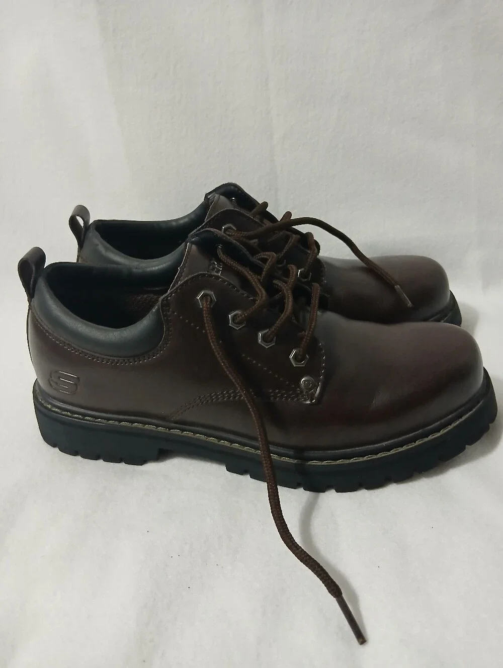 Skechers Men's Dark Brown Leather Lace-Up Derby Shoes